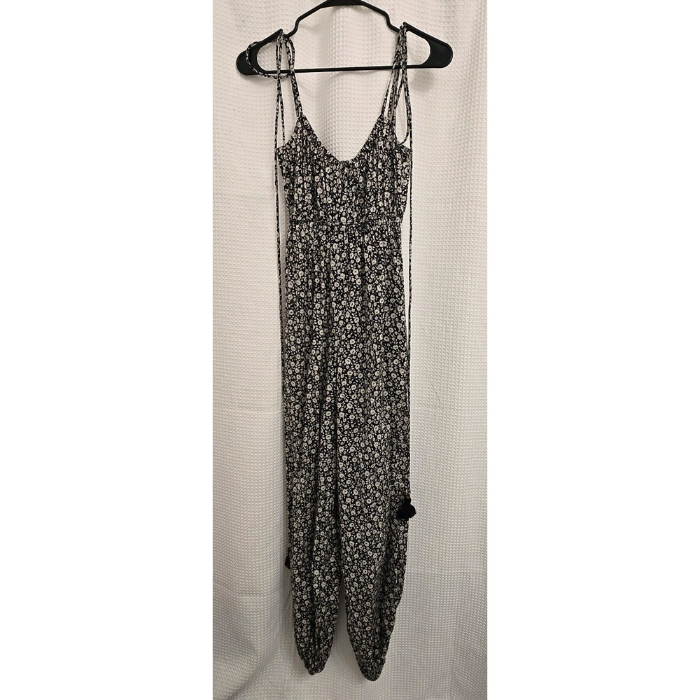 Tory Burch Printed Jumpsuit Black Tonal Ditsy Cotton Voile Tassel Belt XS